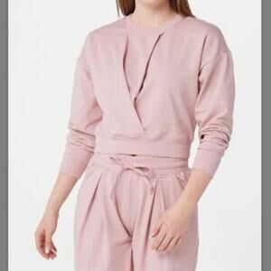 Bishop + Young Pink Gathered Front Cropped Sweatshirt